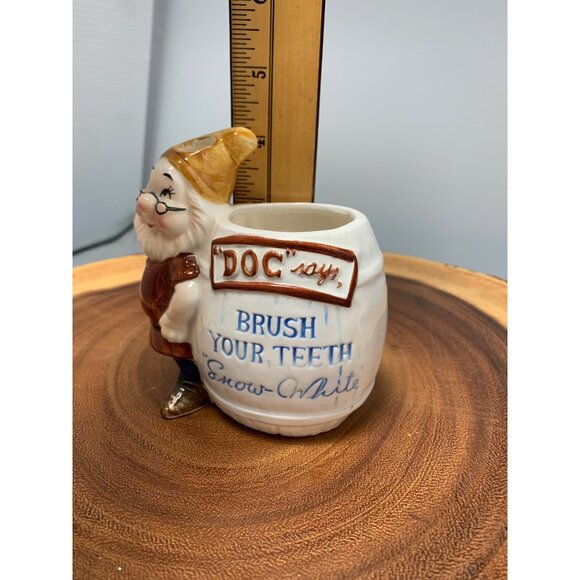 Vintage Walt Disney Productions Doc Toothbrush Holder Snow White Dwarf Ceramic B - Picture 6 of 8